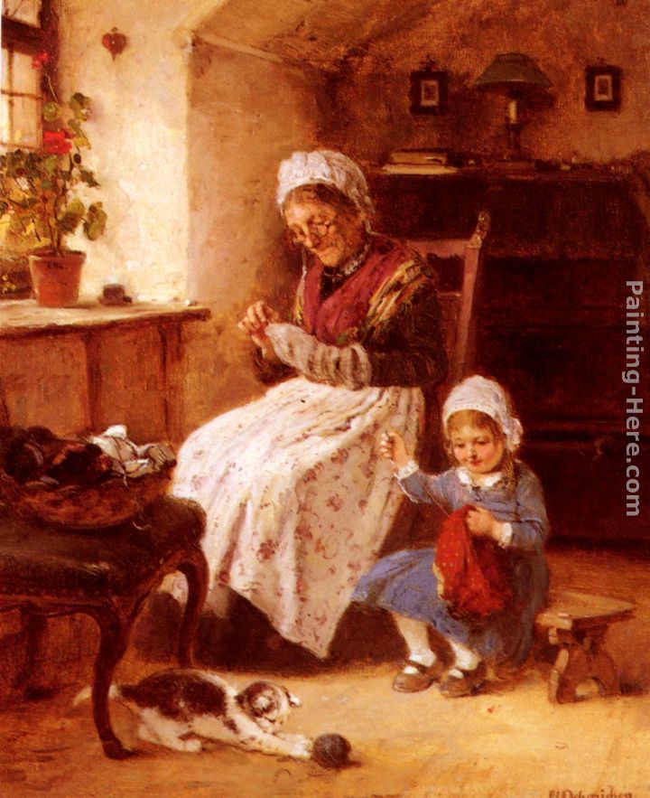 The Sewing Lesson painting - Hugo Oehmichen The Sewing Lesson art painting